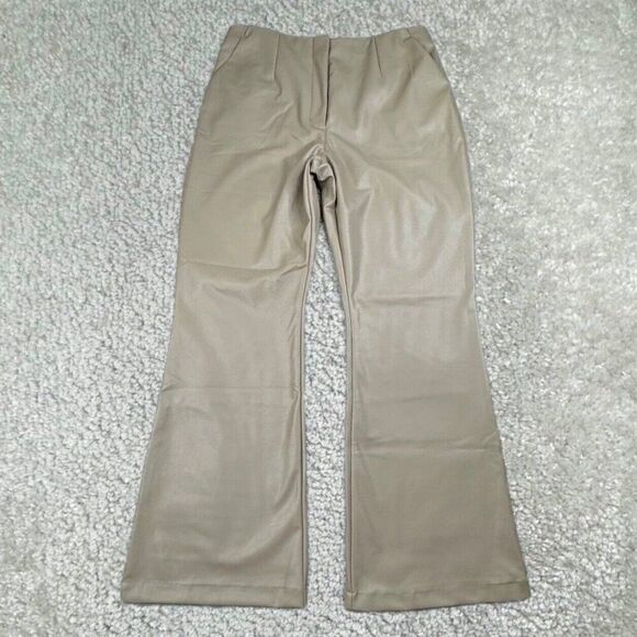 Abercrombie & Fitch Vegan Faux Leather Slim Flare Leg Pants Taupe 32x29 NEW - Picture 2 of 16